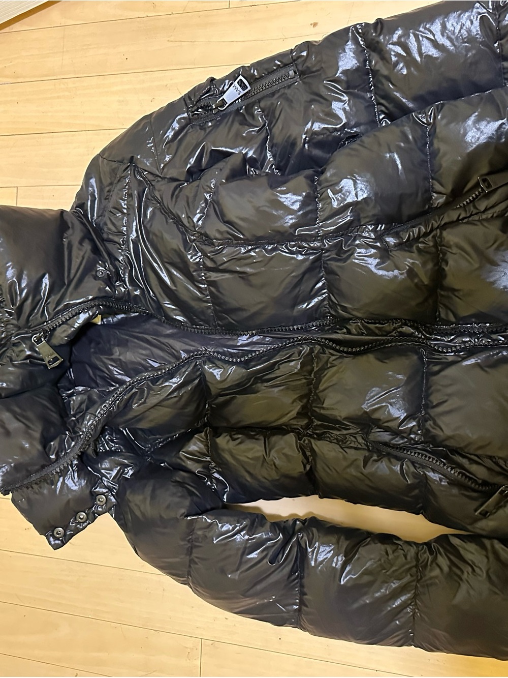 SAM. Shiny Black Quilted Hooded Puffer Jacket